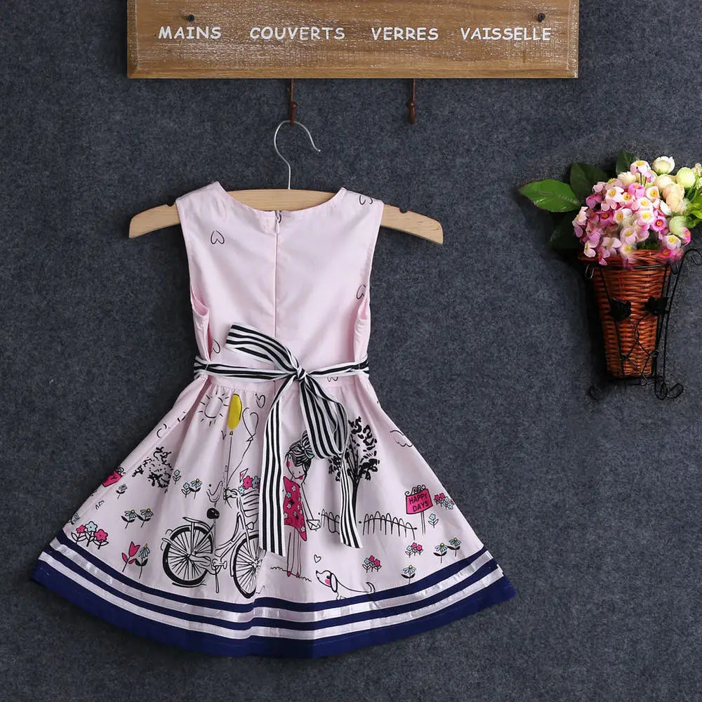 New Kids Baby Girls Summer Beauty Anime Dress Cartoon Love Dress 2-7Y