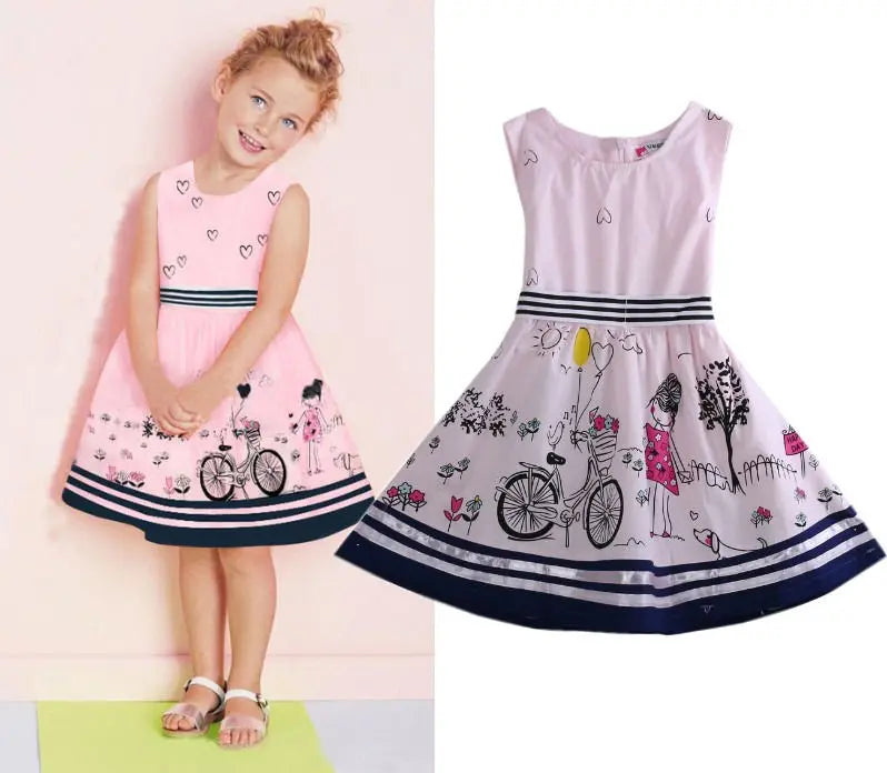 New Kids Baby Girls Summer Beauty Anime Dress Cartoon Love Dress 2-7Y