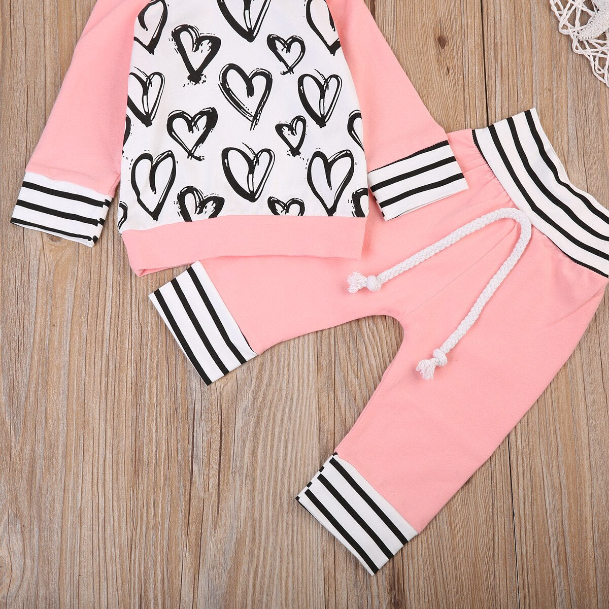 Citgeett Spring Toddler Kids Baby Girls Clothes Pink Love Hooded T-shirt Tops +Long Pants Outfits Set Clothes 0-3Y