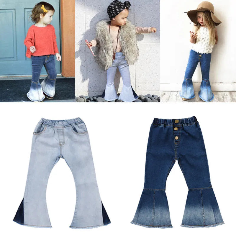 Citgeett Fashion Toddler Kids Baby Girls Bell-Bottoms Flare Pants Denim Wide Leg Jeans Trousers Cute Pant