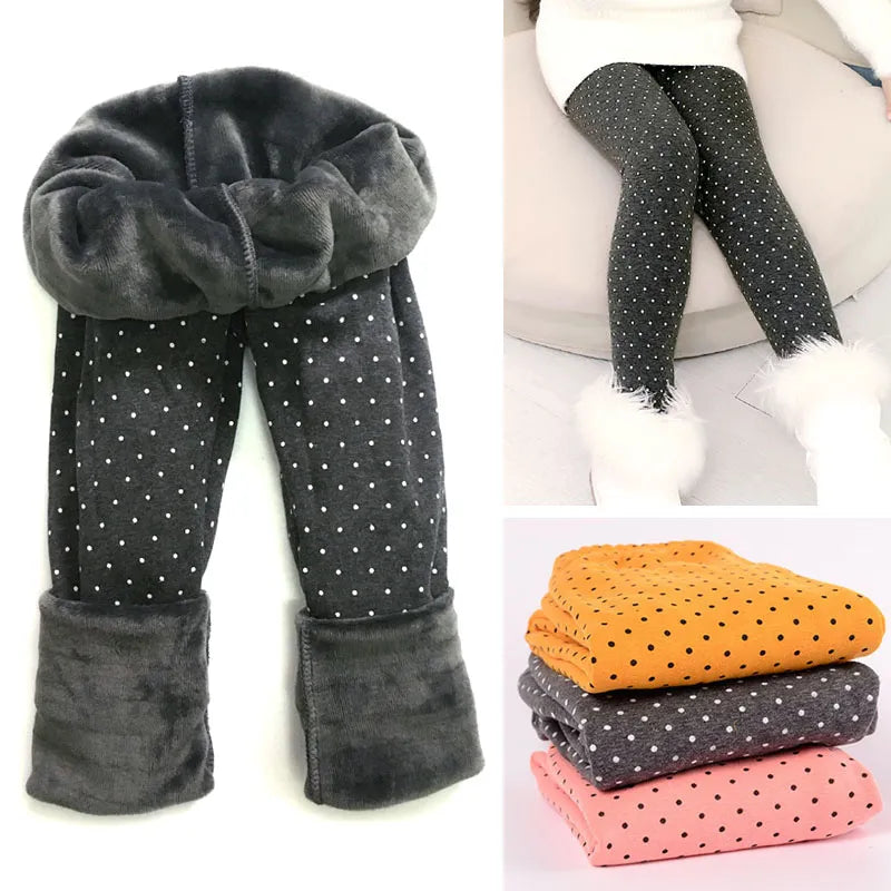 Girls Pants Autumn Winter Thick Warm Kids Baby Bottom Leggings Colorful Print Dot Children Pants