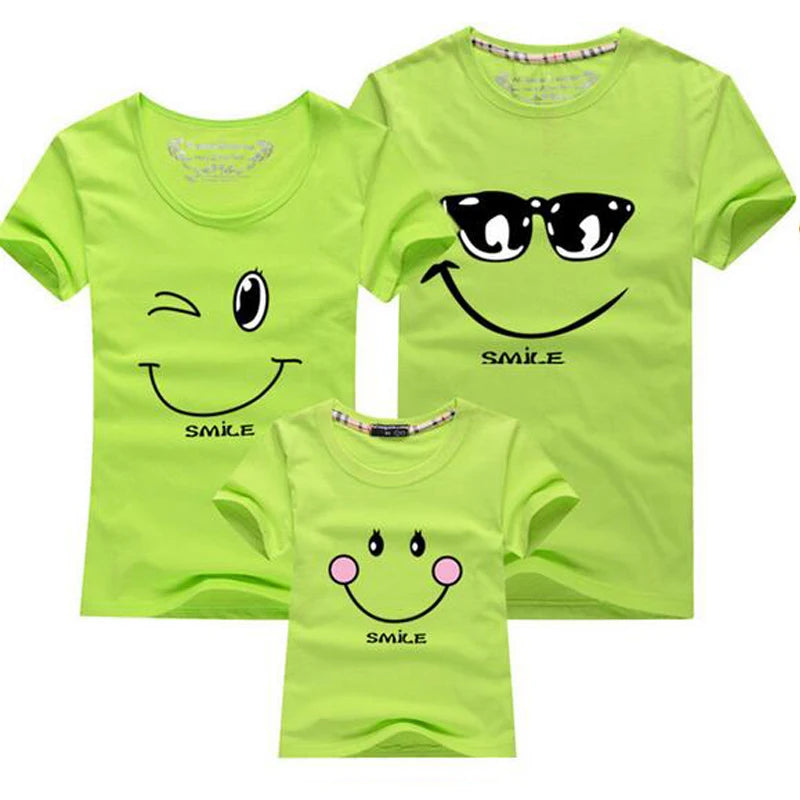 New 2023 Cotton Family Matching T Shirt Smiling Face Shirt Short Sleeves Matching Clothes Fashion Family Outfit Set Tees Tops