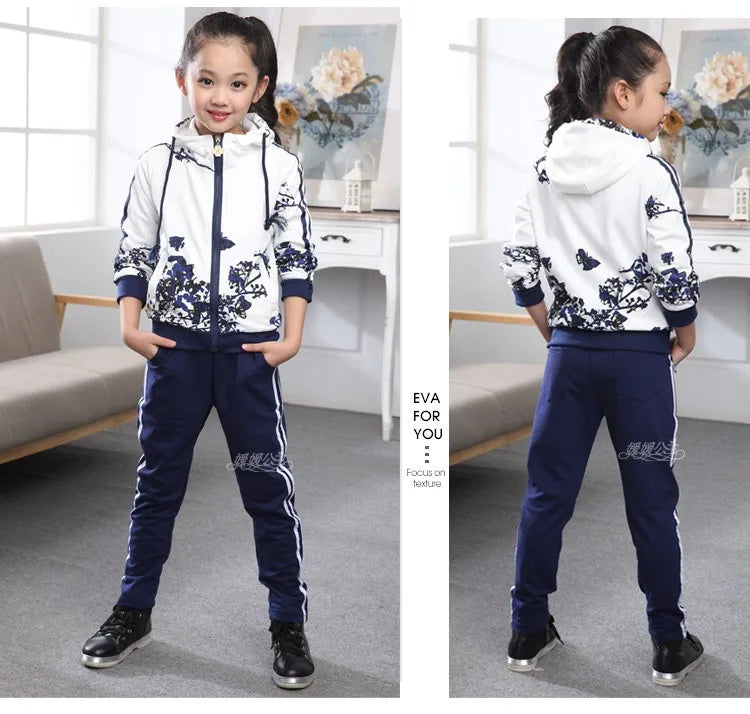 Clothing Set Girls Clothes Jacket Floral Zipper Kids Hoodies Pants Kids Tracksuit For Girls Clothing Sets Sport Suit 2022 Spring