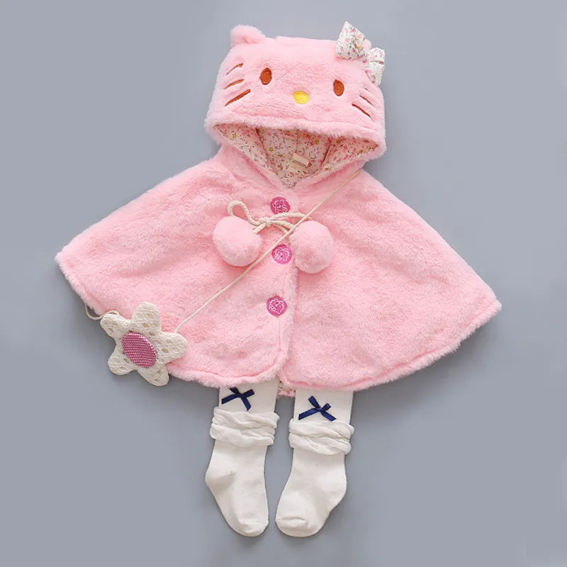 Baby Cartoon Cloak Girls Thicken Plus Cashmere Princess Coats Outerwear 2019 Autumn and Winter