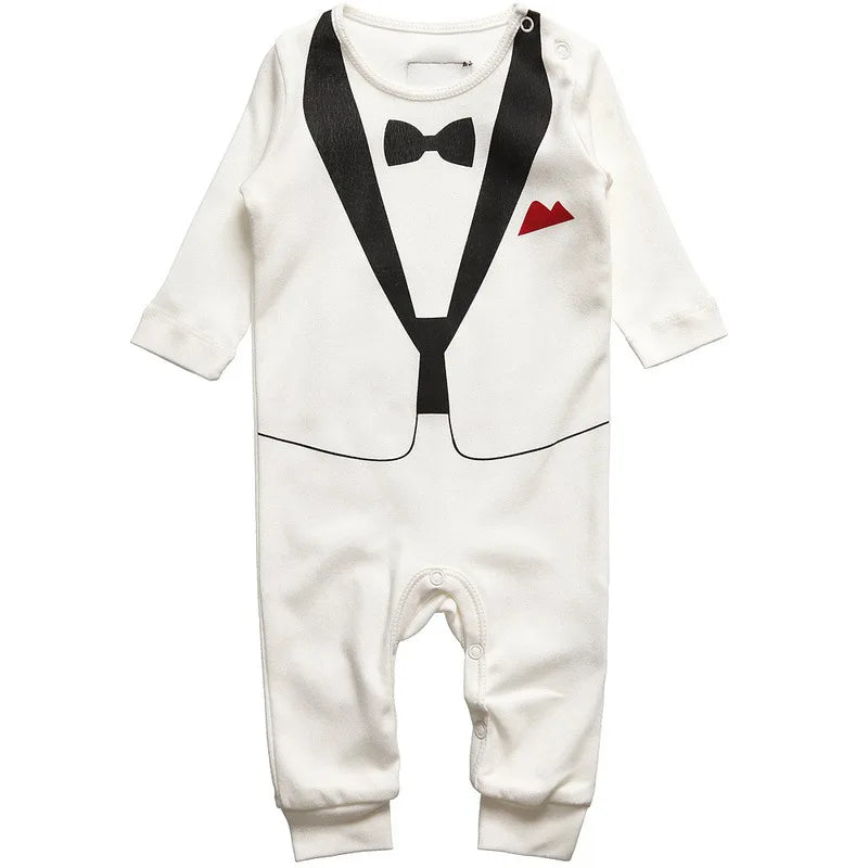 Cute Retail Baby Boys Black White Cotton Suit Set Kids Long Sleeve Gentlemen Style Bodysuit Kids Romper Jumpsuit Sets 4Sizes