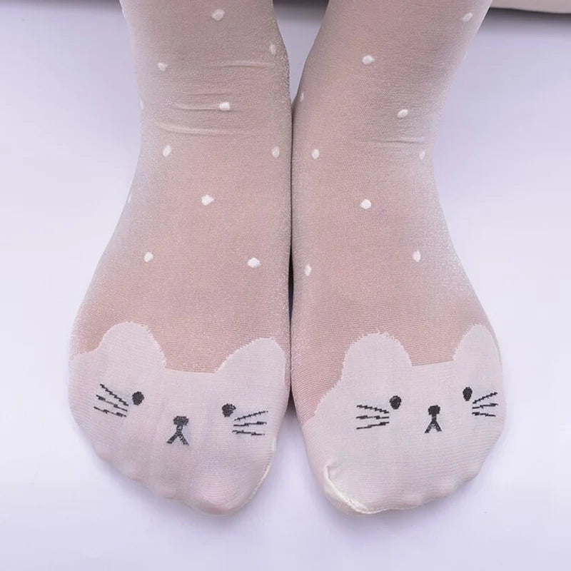 Cute cat girl tights children's sheer 15D stockings for girls kids baby pantyhose cartoon characters thin tight 2019 summer 1-9Y