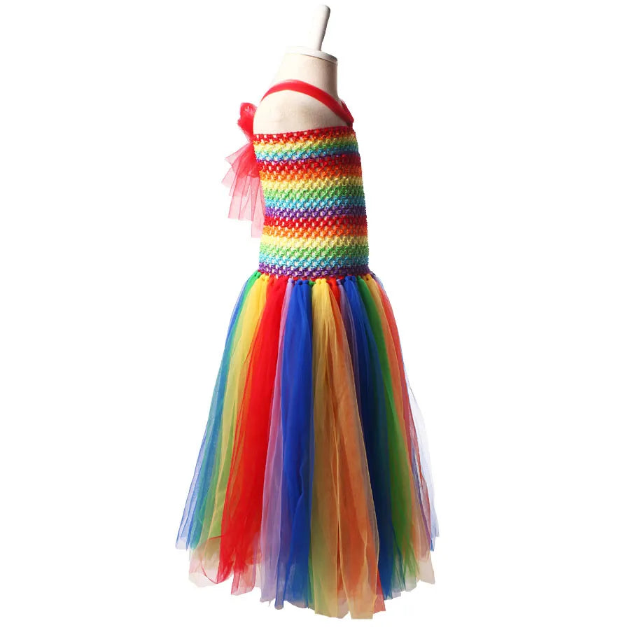 Keenomommy Girls Couture Rainbow Tutu Dress Kids Halloween Circus Clown Tutu Dress Photo Props Birthday Costume TS079