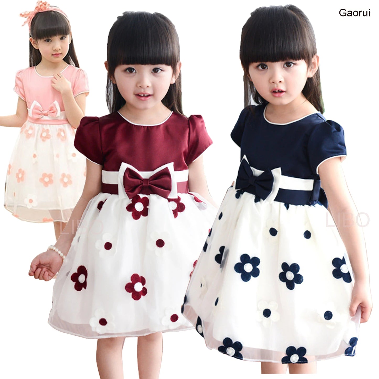 2019 Summer New Kids Clothes Baby Girls Princess Dress Floral Short Sleeve Children Clothing Bow Voile party Girls Dress Present