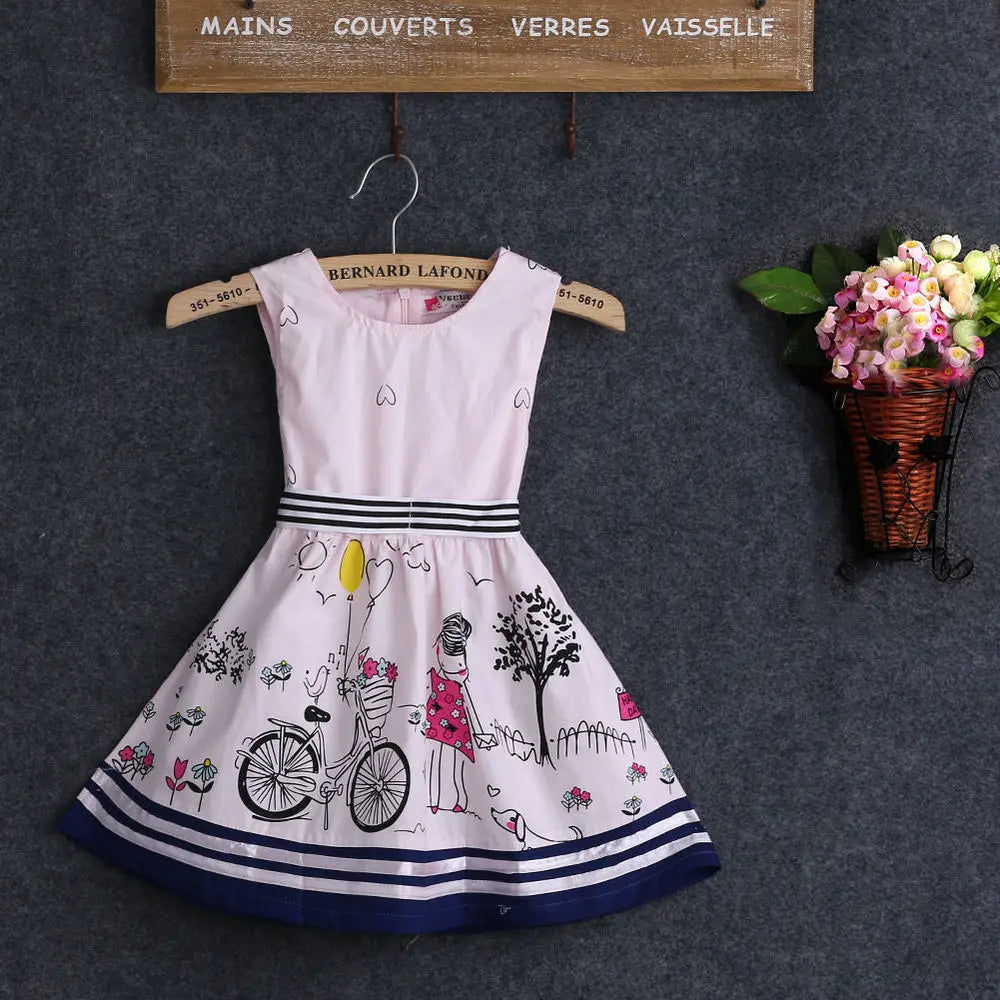 New Kids Baby Girls Summer Beauty Anime Dress Cartoon Love Dress 2-7Y