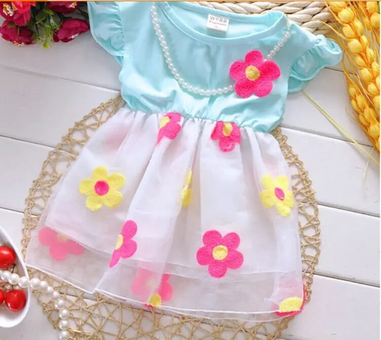 Free shipping 1pcs retail girls dresses summer 2019 pearl flower dress kids clothing for sale roupas infantis menina