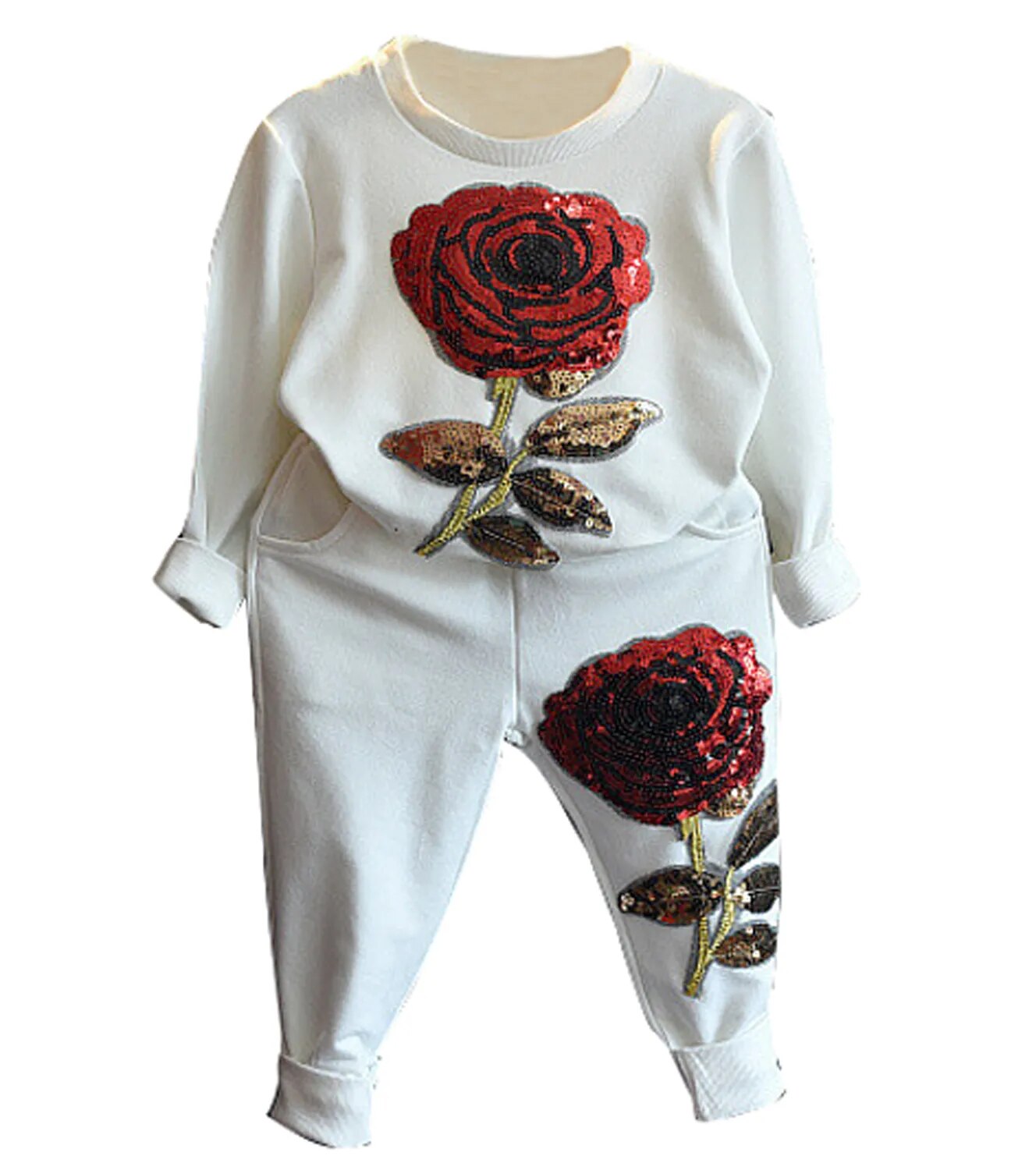 2019 Autumn Children Clothing Long Sleeve Shirts + Pants With Sequin Rose Flowers Fashion Baby Sport Suit Girl Tracksuit Clothes
