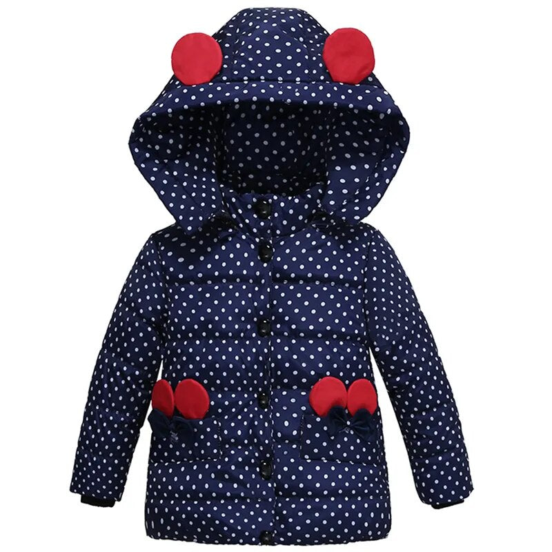 Infant Autumn Winter Jacket For Baby Girls Down Coat Children Outerwear Coats Dot Hooded Cotton Padded Kids Woolen Clothing