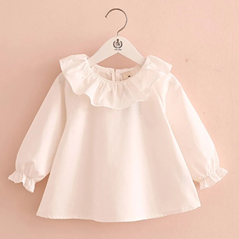 Toddler Girl Shirts 2020 Spring Fashion White Purple Blue Color Baby Girls Blouses Cute Long Sleeve Ruffle Tops Kids Clothes