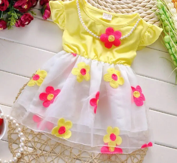 Free shipping 1pcs retail girls dresses summer 2019 pearl flower dress kids clothing for sale roupas infantis menina