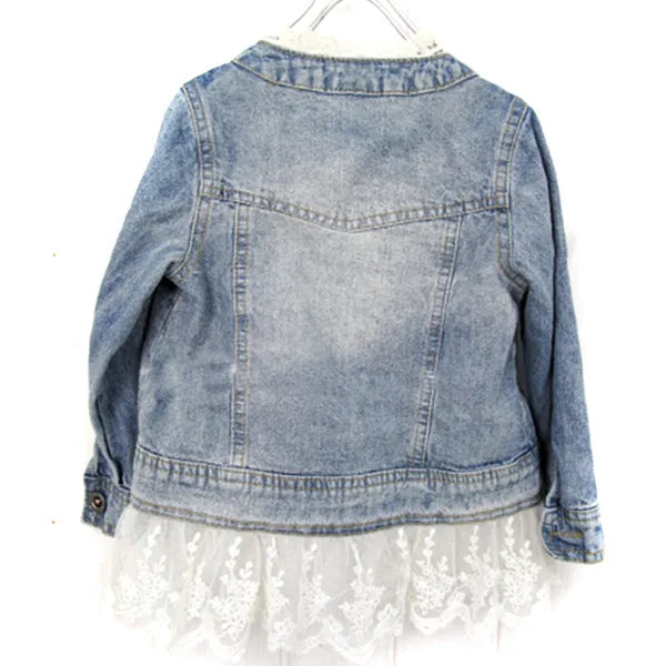 Girls Jean Jackets Kids Lace Coat Long Sleeve Button Denim Jackets For Girls 2-7Y New Woolen Fashion Patchwork