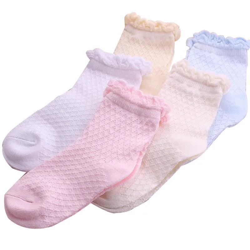 5 pairs / lot 2017 new Spring / Summer Cotton Lace cute children socks 1-12 year girls socks for girls