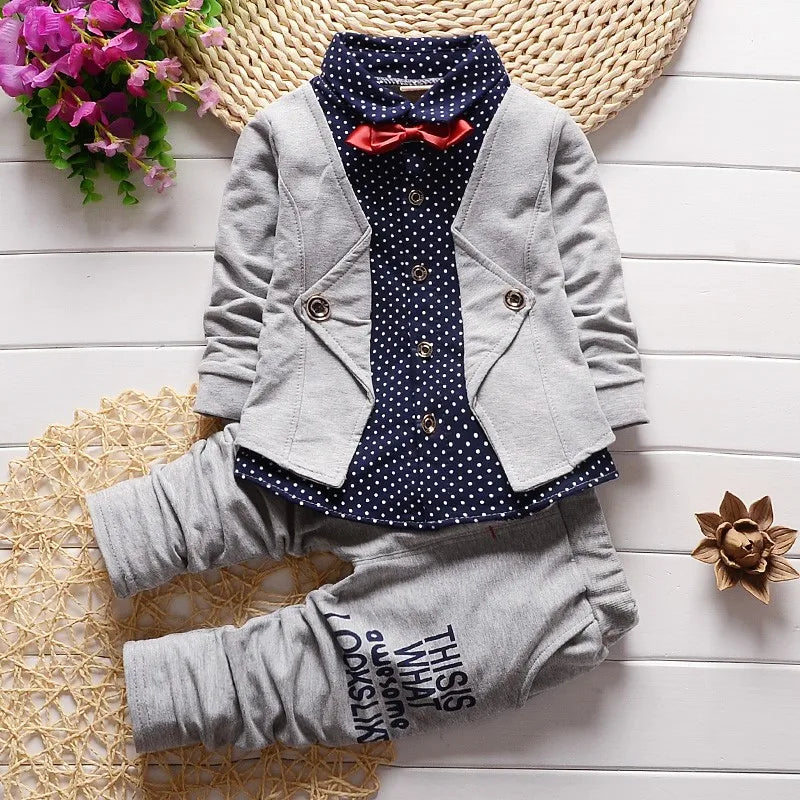 BibiCola 2021 new gentleman baby boys clothing set Children spring autumn coat + pants fake three-piece suit kids clothes suit