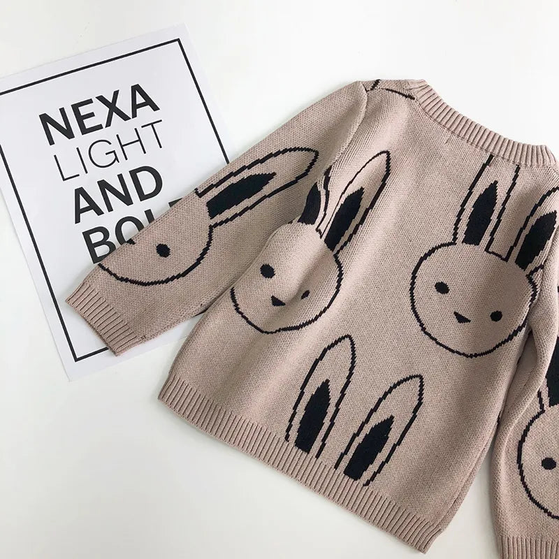 Ins Fashion Baby Girls Sweaters Boy Cartoon Rabbit Sweater Autumn Winter Kids Pullover Tops Cotton Knitwear For Girls Clothing