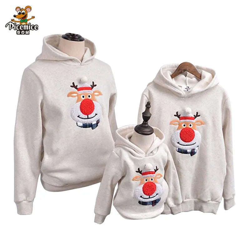 Family Clothing 2021 Winter Sweater Christmas Deer Clothing Polar Fleece Warm Dad Son Hoodies matching mother daughter clothes