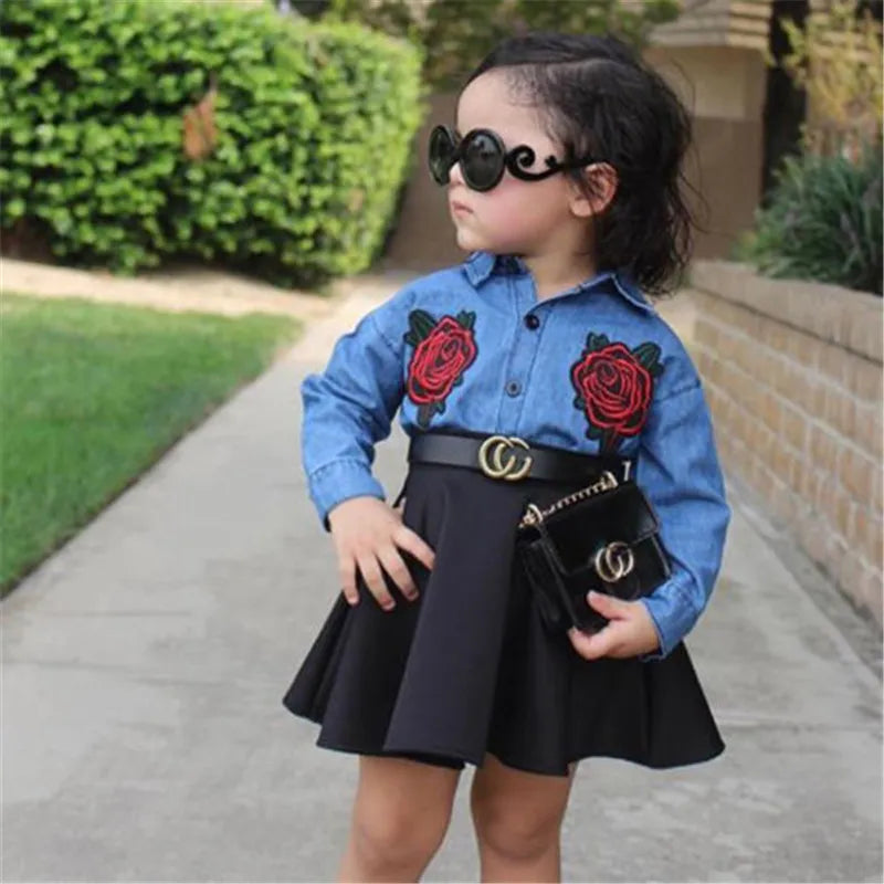 Baby Girls Floral Jeans Tops+Tutu Skirt 2017 Fashion Children Clothes Bebes Fall Kid Baby Girl Clothes Set Hot New Girl Clothing