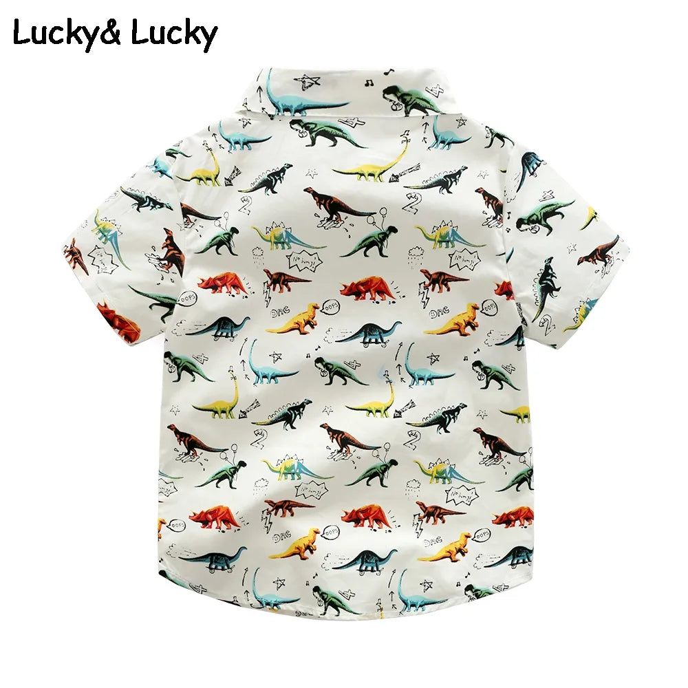 Boys shirts dinosaur printed short sleeve boys white shirts fashion children blouse boy shirts for children one piece