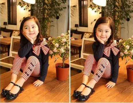 Retail and wholesale 2022 spring and autumn toddler girl clothing sets children clothes kids top with bow+striped leggings 2pcs