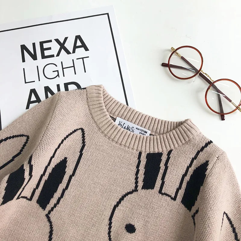 Ins Fashion Baby Girls Sweaters Boy Cartoon Rabbit Sweater Autumn Winter Kids Pullover Tops Cotton Knitwear For Girls Clothing