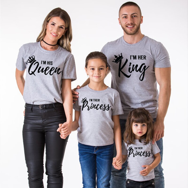 2022 Mother Daughter Family Matching Outfits Matching Father Mother Daughter Son Clothes Cotton T-shirt King Queen Family Look