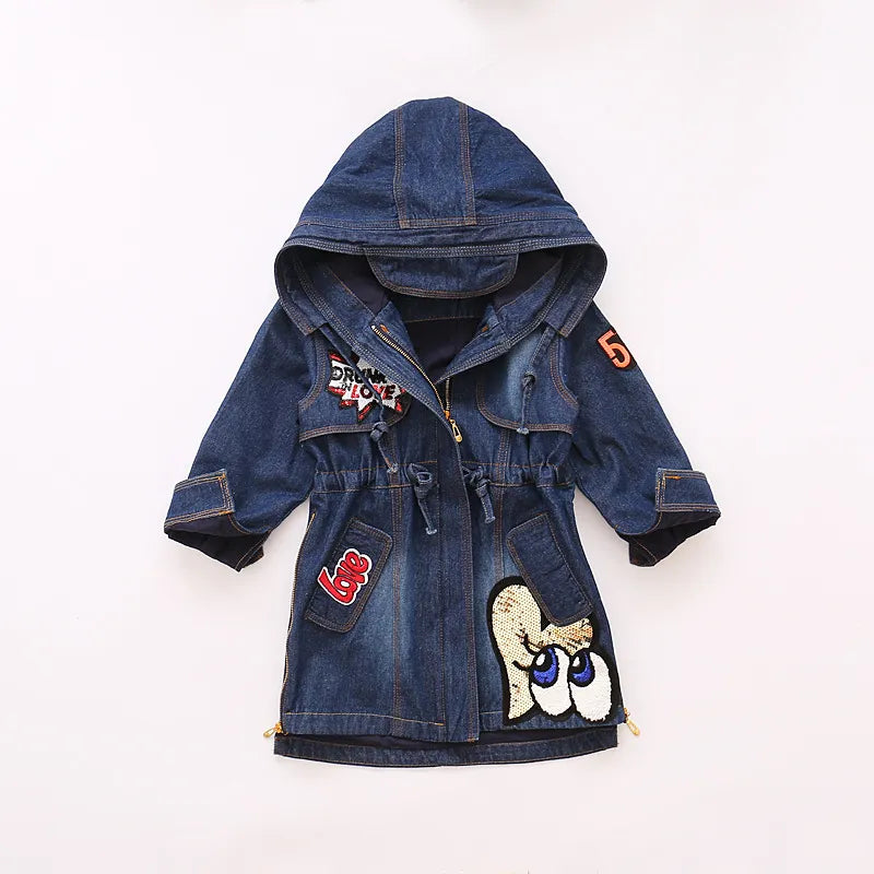 Girls Denim Jacket for Autumn Winter New Children Long Clothes Girl Kids Thick Warm Outerwear Coats Denim Cotton Hooded Jacket