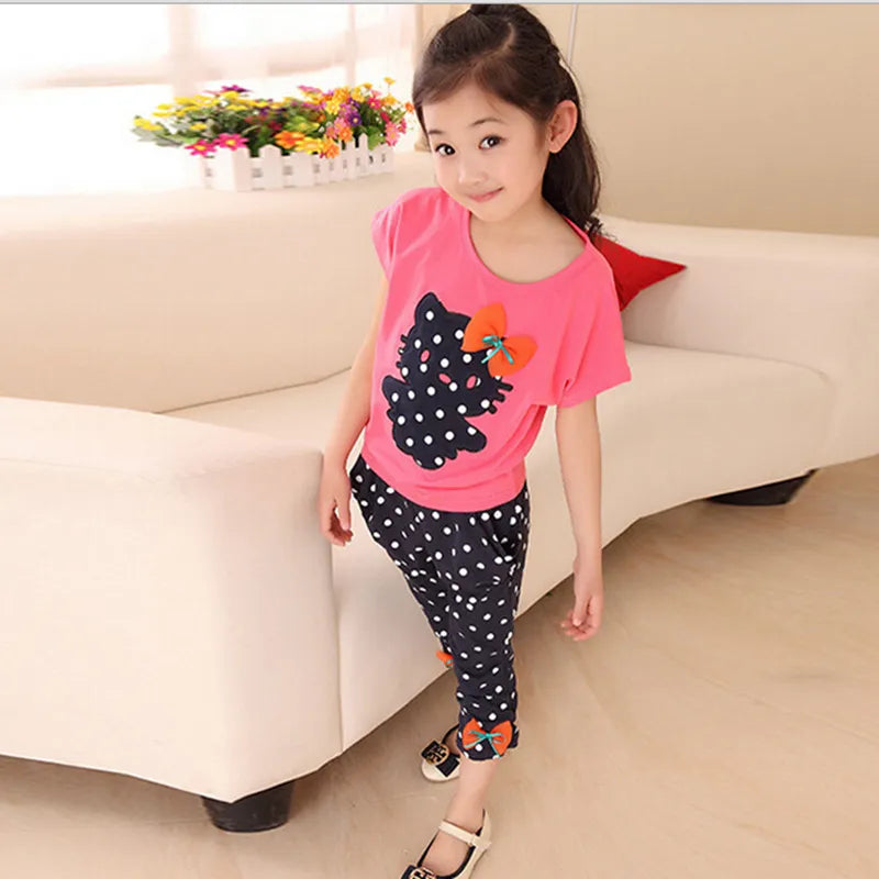 Girls Summer Casual Clothes Set Children Short Sleeve Cartoon T-shirt + Short Pants Sport Suits Girl Clothing Sets for Kids