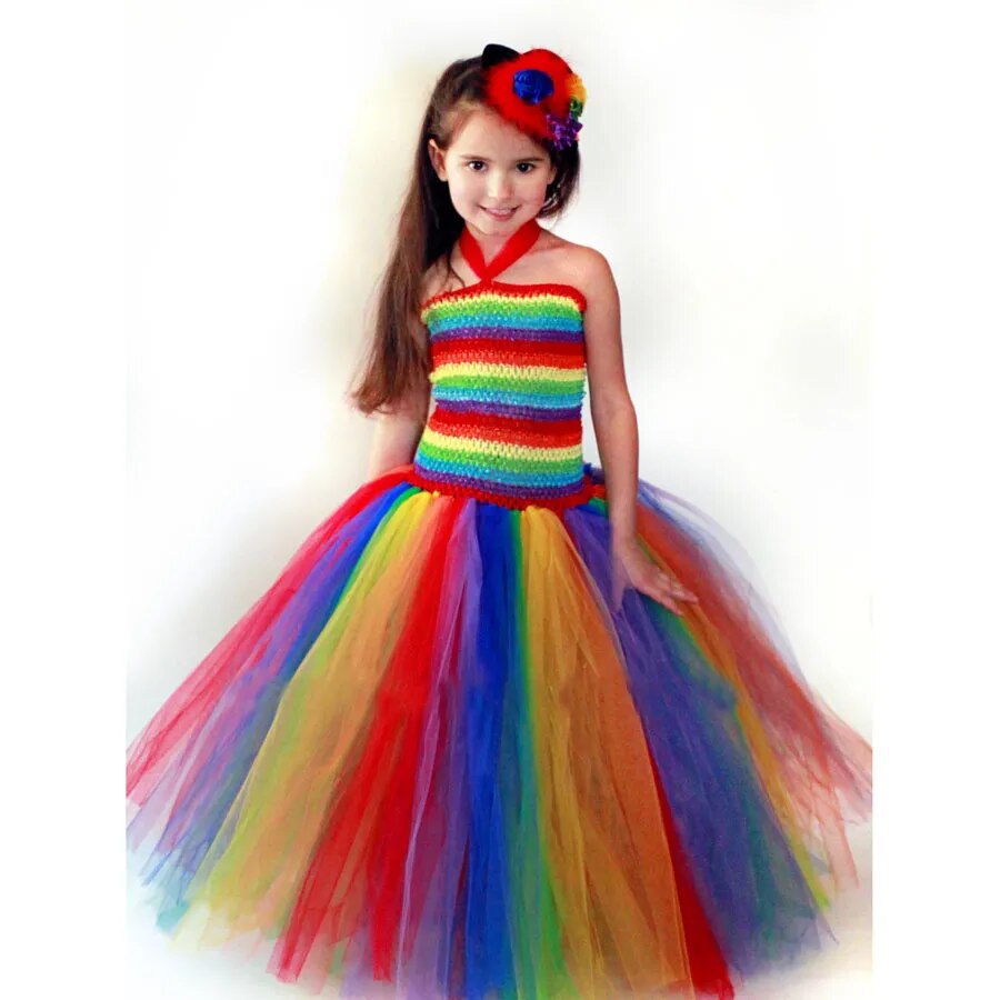 Keenomommy Girls Couture Rainbow Tutu Dress Kids Halloween Circus Clown Tutu Dress Photo Props Birthday Costume TS079