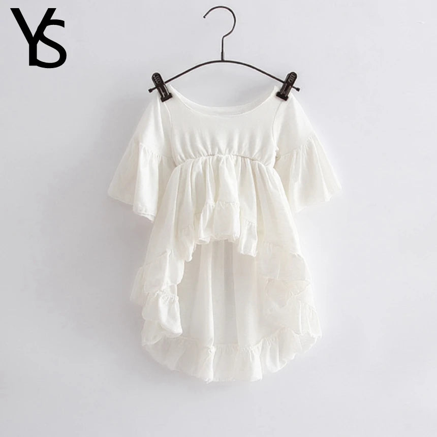 2-8T Baby Girls Shirt Kids Top Half Puff Sleeve White Cute Blouse Children Clothes