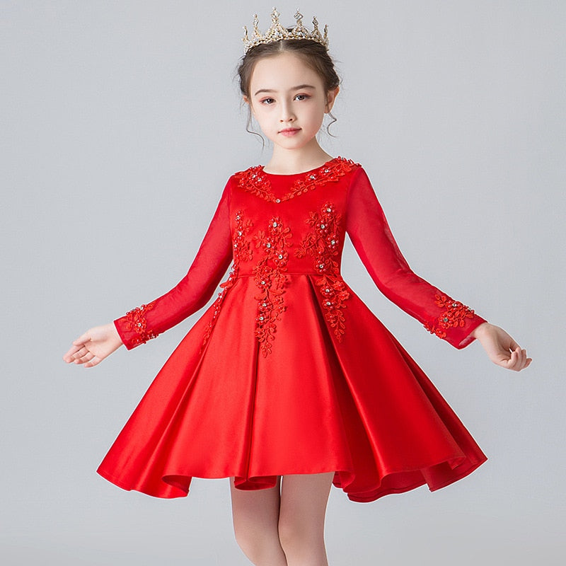 ChristmasGirls Dresses Long sleeve Bud silk bowknot Clothes Wedding Party Dress For Girl Children's Princess Dresses