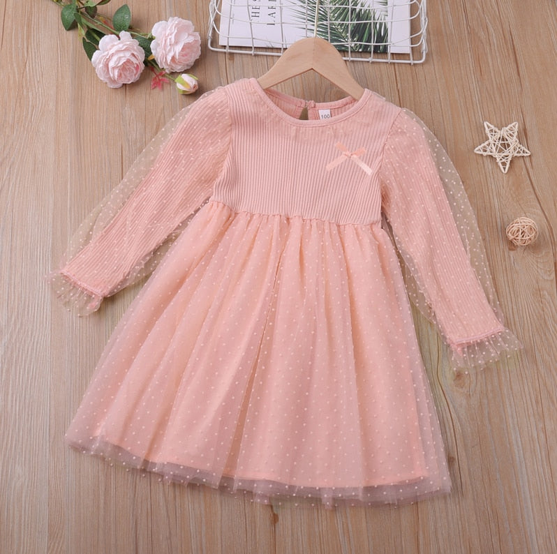 Humor Bear Baby Girls Dress New College Style Student  Spring & Autumn Bow Long Sleeve Dress Kids Clothing Princess Dresses