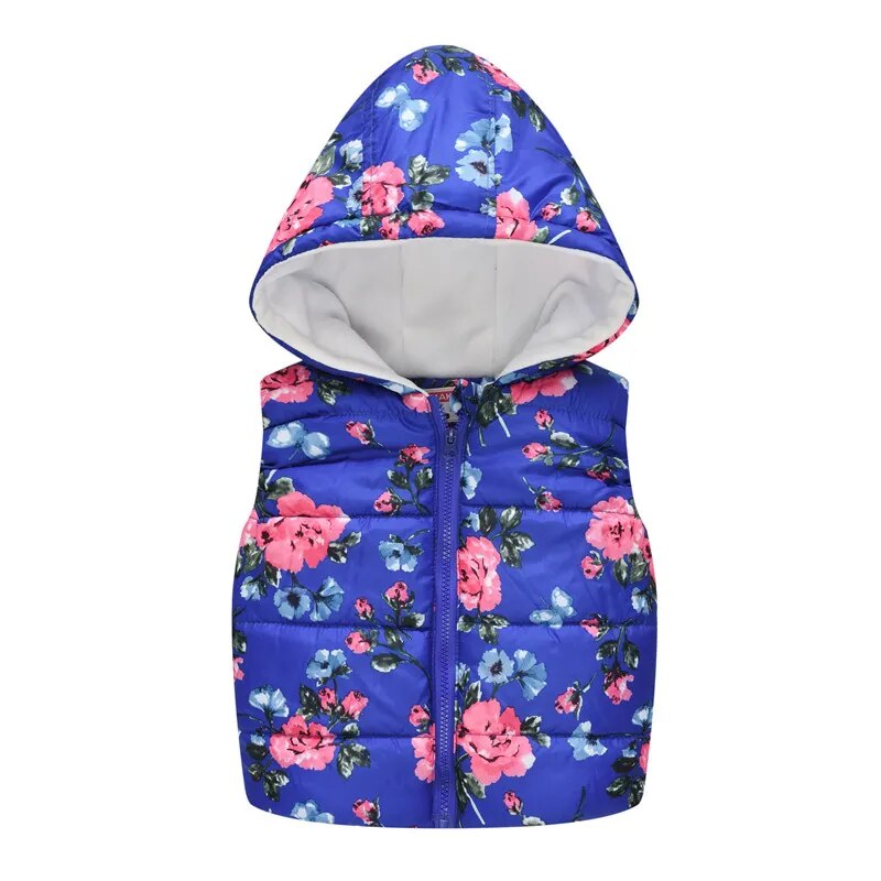 Girls Down Vests Children's Cotton Vest with hooded Baby Girls flower Waistcoat Kids Warm Vest Autumn/Spring Outerwear 2-6 Years