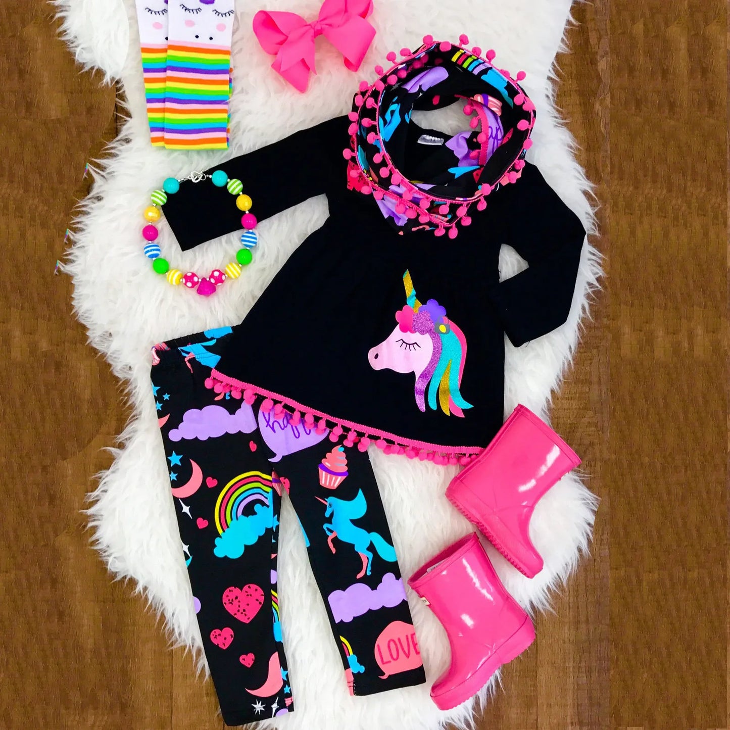 2 Pieces Baby Girl Clothes Unicorn Horn Kids Little Girls Outfits Little Pony Boutique Rainbow Unicorn Pant Sets