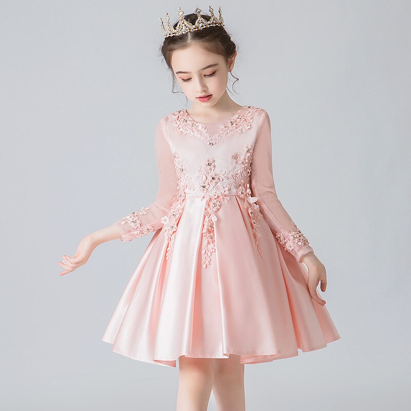 ChristmasGirls Dresses Long sleeve Bud silk bowknot Clothes Wedding Party Dress For Girl Children's Princess Dresses