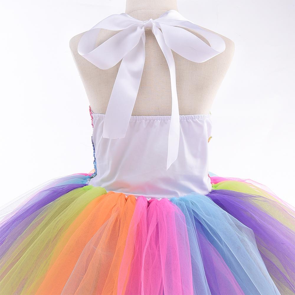 Rainbow Sequin Unicorn Kids Dress Up Costumes Princess Girl Dress Party Costume Halloween Flower Girls Dresses for Weddings Knee