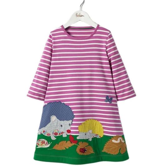 Girls Dress 2021 New Autumn England Style Girls Clothes Long Sleeve Cartoon Forest Animals Graffiti for Kids Dresses 1-6Y