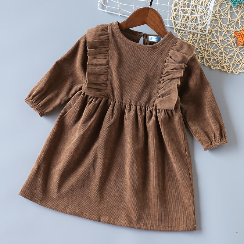 Humor Bear Baby Girls Dress New College Style Student  Spring & Autumn Bow Long Sleeve Dress Kids Clothing Princess Dresses