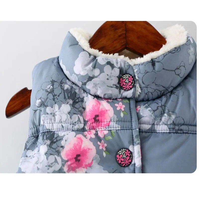 Winter Kids Vest For Girls Plum Flower Sleeveless Girl Fur Down Jacket Cotton Floral Waistcoat Baby Clothes Thick Outerwear