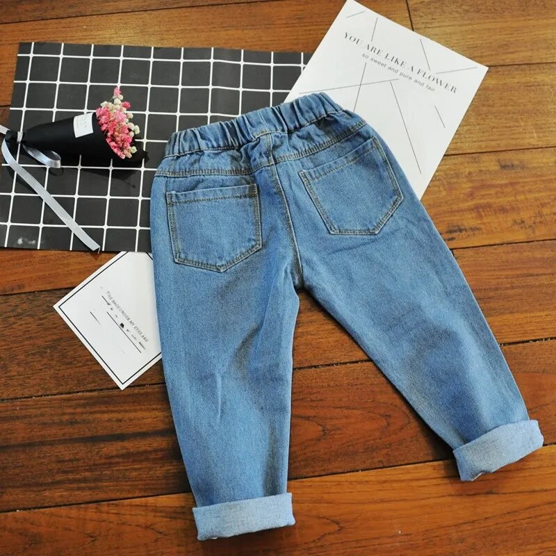 Children's Clothing Jeans Trousers  Spring Girl Personalized  Print Kids Hole Denim Pant