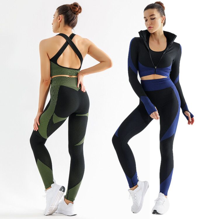 Seamless Tracksuit Women Bra Top And Legging Three Piece Set Fitness Outfits For Women Long Sleeve  Jogging Femme Matching Sets