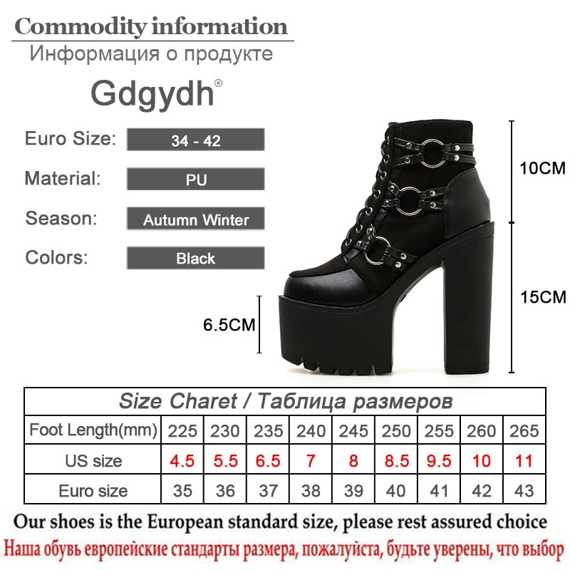 Gdgydh 2022 Spring Fashion Motorcycle Boots Women Platform Heels Casual Shoes Lacing Round Toe Shoes Ladies Autumn Boots Black