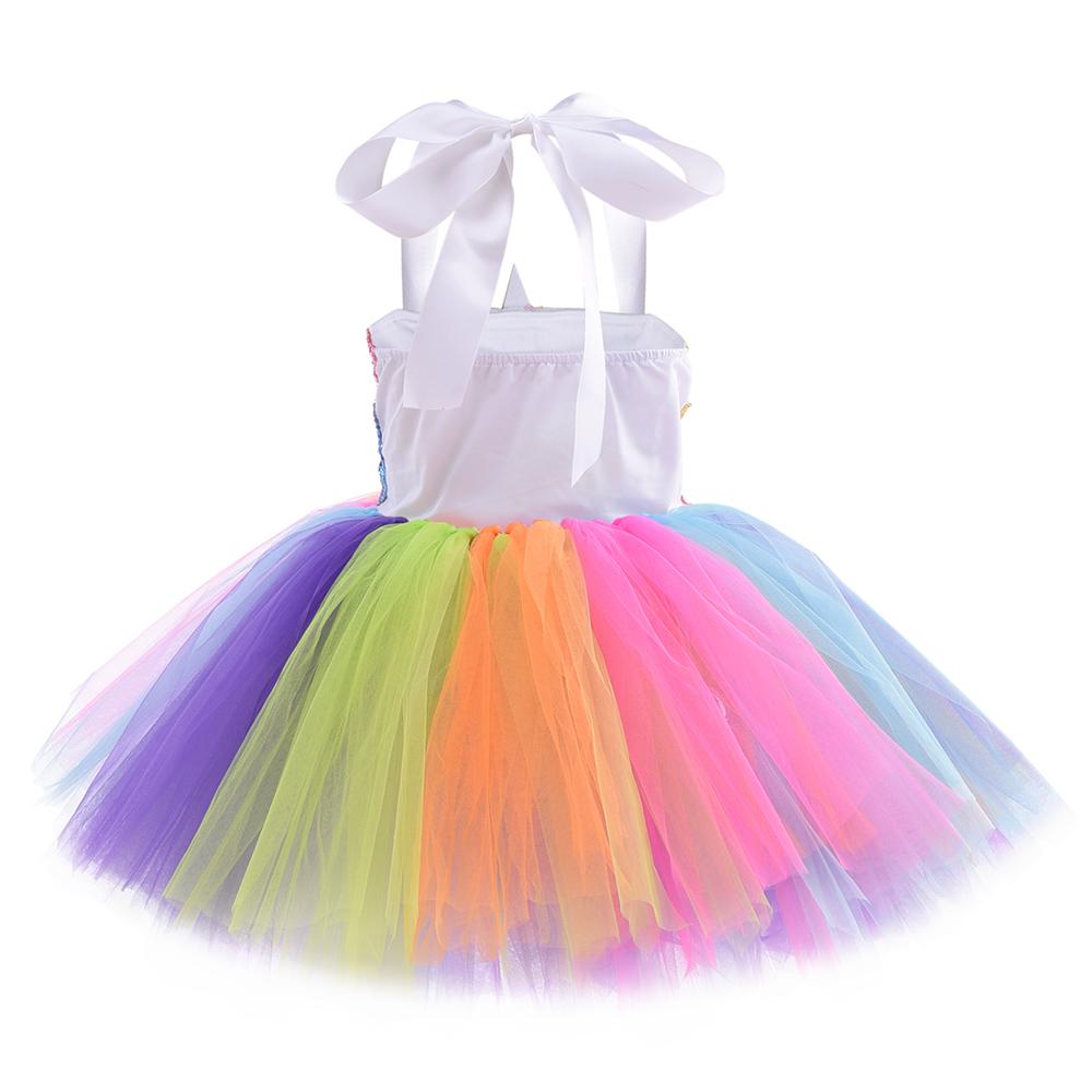 Rainbow Sequin Unicorn Kids Dress Up Costumes Princess Girl Dress Party Costume Halloween Flower Girls Dresses for Weddings Knee