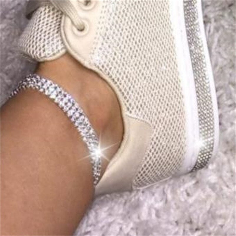 Women&#39;s Rhinestone Flat Shoes Autumn 2021 Foreign Trade New Fashion Solid Color Round Head Lace Up Casual Single Shoes