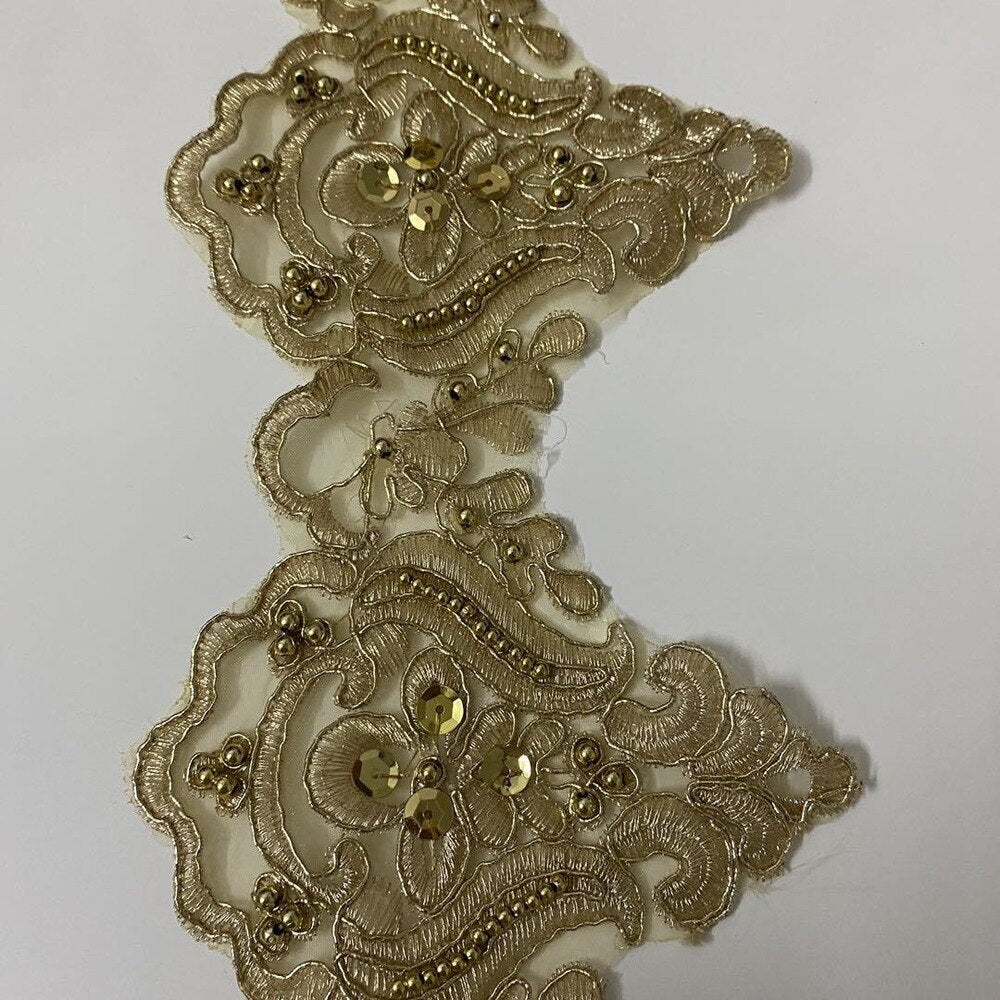 1Yard Gold Cording Fabric Flower Venise Venice Sequins Mesh Lace Trim Applique Sewing DIY Craft For Bride Wedding Dresses