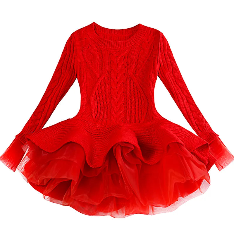 Red Tutu Girls Dress Long sleeve Knit Girls dresses Winter 2019 Autumn Tulle Casual Kids Dresses for girls Christmas Dress Party