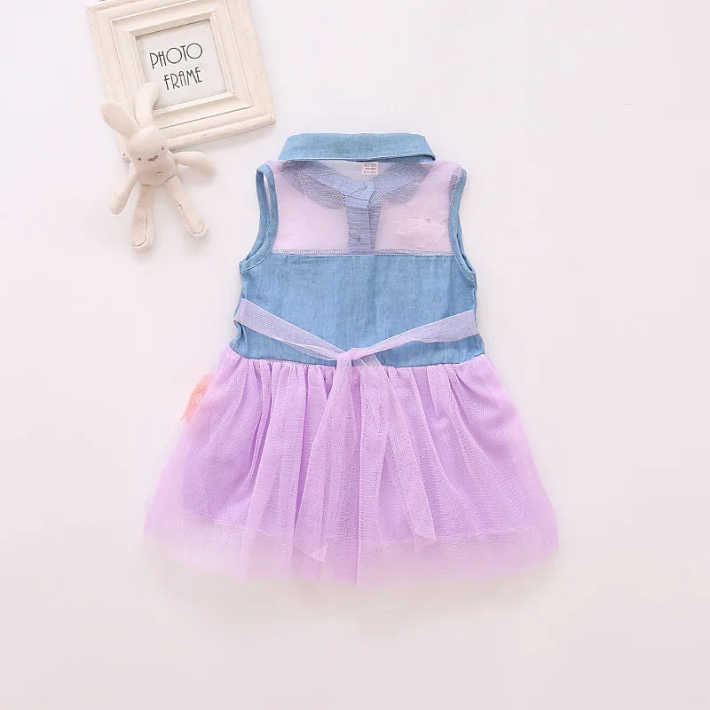 Baywell Princess Cute Kids Girl's Denim Sleeveless Tops Tulle Tutu Dresses Mini Dresses 1-6Y