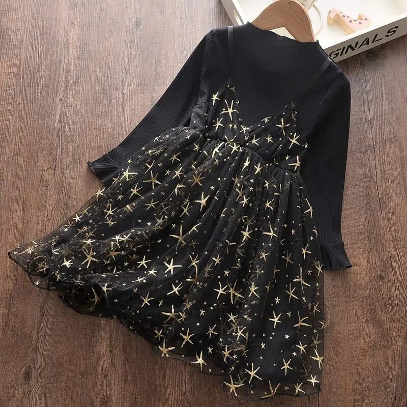 Bear Leader Girls Dress Pentagram Princess Dress Brand Girls Clothes Children Clothing European and American Style Girls Dresses